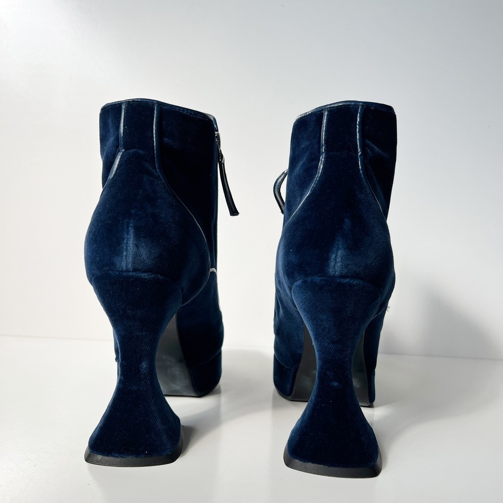 John Fluevog Ramona Munster Boots Size 9 Navy Blue Velvet Platform Flared Heel - Picture 7 of 10
